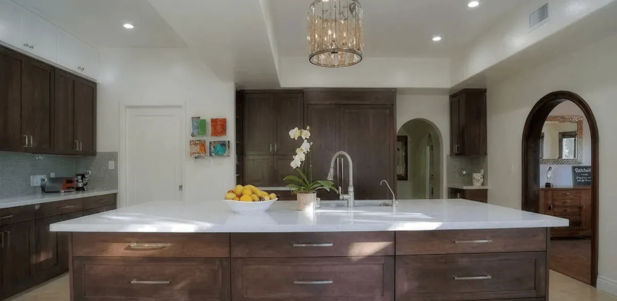 Cabinet refacing project with updated kitchen cabinets and island in Oklahoma City, OK
